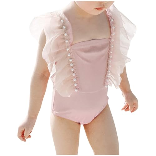 IWIHMIV Toddler Swimsuit 1Piece Swimsuit Girls Sleeveless Cute Swimwear Summer Beach Ruffled Pearl Bathing Suits