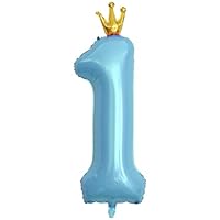 ASTARON Number 1 Balloon 40 Inch Number Balloons for Birthday Party Decorations， Blue 1st Birthday Balloons with Crown for Boys Birthday Decor Anniversary Decorations