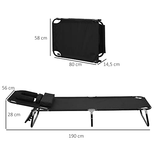 Tumbona Reclinable Acero Hamaca Plegable Playa con Almohada Masaje y Leer Negro - imagen 3