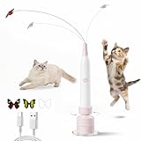 Interactive Cat Toys for Indoor Cats - Electric Cat Wand Toy with Butterfly, Self-Play & Handheld Dual Mode, USB Rechargeable with Strong Suction Base, Smart Motion Activated Enrichment Cat Toy, Pink