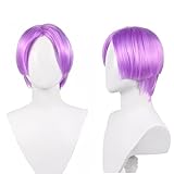 abouder Light Purple Wig Undercut Parted in the Middle Men Short Straight Synthetic Anime Character Cosplay Halloween Costume Wigs