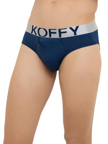 Image of KOFFY Men's Premium Cotton Lycra Brief with Minus Cutting Pouch| Silver Metallic Elastic| 4 Way Stretch| Wrinkle Free| Pack of 1