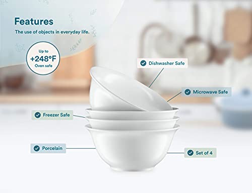 Kook Ceramic Salad Serving Bowls, 41 Ounce White Ramen Bowl For Noodle, Porcelain Salad Bowls Set Of 4, Large Cereal Bowls For Kitchen, Microwave And Dishwasher Safe, 7.5 Inches #TOP5