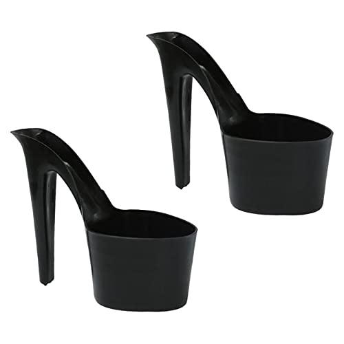 Flower Pot High Heel Shaped Home Decor Lady Shoe Planter - Indoor Outdoor Table Ornaments, Nursery Lightweight Bonsai Pot, Black
