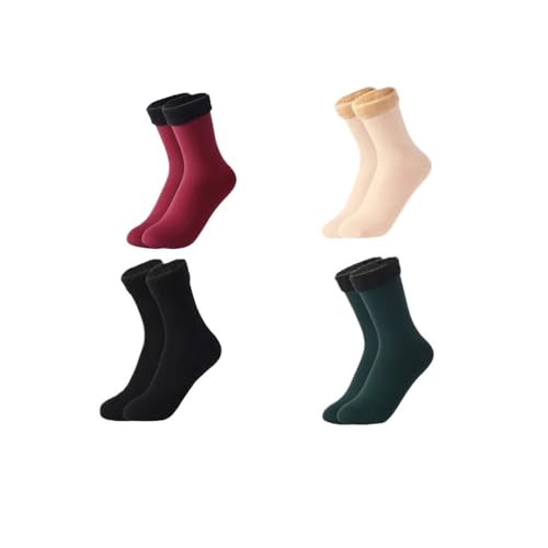 HIKOO DAILY Calcetines de invierno cálidos y sólidos para mujer, calcetines térmicos gruesos, lana de cachemira, piel negra, calcetines de nieve sin costuras, calcetines de terciopelo unisex, 4