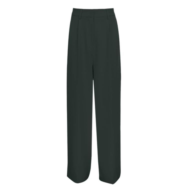 Image of Aahwan Solid Dark Green Loose Fit Wide Legs Korean Baggy High Rise Pants for Women's & Girls' with Pocket