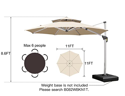 Purple Leaf 11 Feet Patio Umbrella Outdoor Round Umbrella Large Cantilever Umbrella Windproof Offset Umbrella Heavy Duty Sun Umbrella For Garden Deck Pool Patio, Beige #TOP7