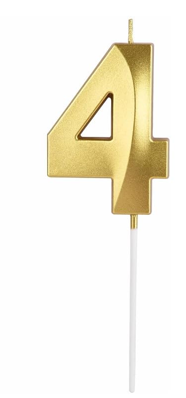Image of Wax Number Candles 3 Inch For Birthday, Wedding, Valentines Day Celebration, Theme Party Decoration Gold(Numerical No 4), Wax, Unscented, 1 Piece