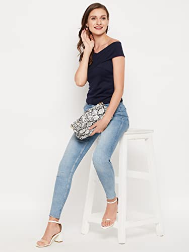 Image of LE BOURGEOIS Women Solid Slim Fit Western Off-Shoulder Short Sleeve Crop Top
