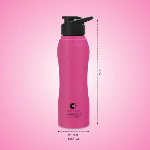 Image of CLAY CRAFT VACBOTT Neo Single Walled Non Insulated Water Bottle-1000ML, 4-Piece(Multicolour) Leak Proof |Easy Grip |Easy To Carry| Gym Bottle | Home | Kitchen | Hiking | Treking Bottle | Travel Bottle