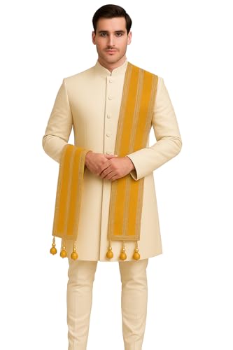 Apparelsonline Gold Velvet Men Dupatta Groom Wedding Shawl Scarf Match