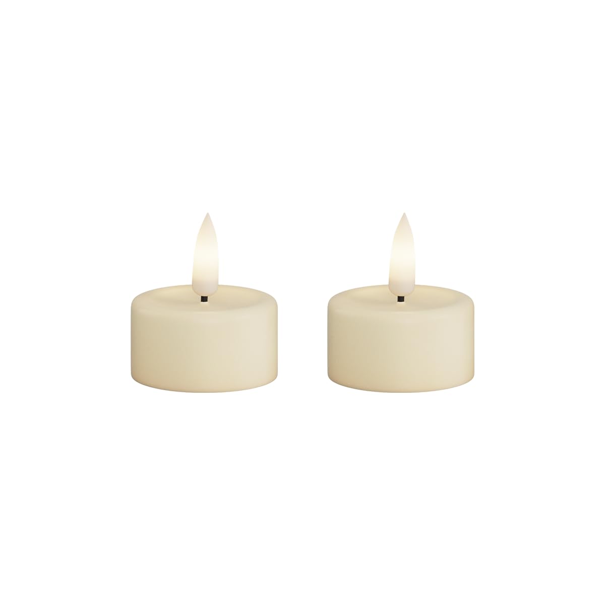 Deluxe Indoor Flameless Cream LED Tall Tealight Set of 2 - Flicker Flame - Real Wax - Battery Powered