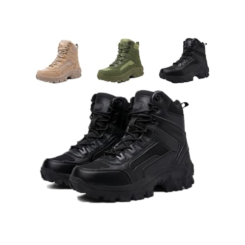Men's Waterproof Side Zipper Outdoor Combat Boots,Tactical Boots, Men's Military Tactical Work Boots Side Zipper Lightweight and Comfortable Orthopedic Hiking Motorcycle Combat Boots