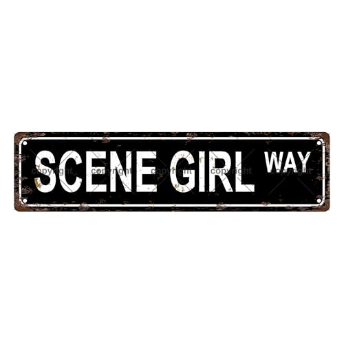 SCENE GIRL WAY SPACE Metal Tin Street Sign Bar Cafe Garage Cave Home Room Wall Bathroom Farmhouse Garden Porch Patio Decor, 16 x 4 Inch