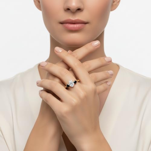 Image of Choose Your Gemstone Kite Design Diamond CZ Ring Yellow Gold Plated Oval Shape 3 Stone Engagement Rings Everyday Jewelry Wedding Jewelry Handmade Gifts for Wife US Size 4 to 12