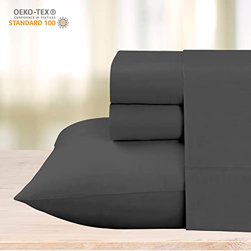 Cathay Home Essentials Ultra Soft Hypoallergenic Wrinkle Resistant Double Brushed Microfiber Bedding Sheet Set, Gray, Queen #TOP5