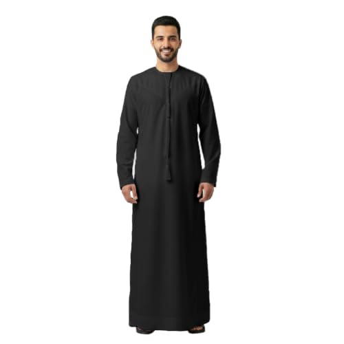 RAHMA Mens Emarati Thobe Kandura Traditional Dishdasha Hand Stitched in Premium Fabric (BLACK 2X LARGE)