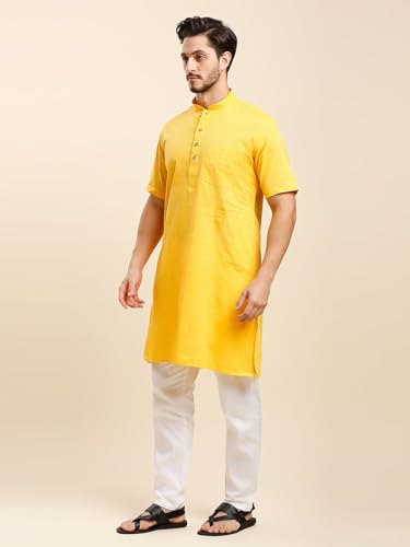 Image of Rajubhai Hargovindas Green Khadi Half Sleeve Kurta