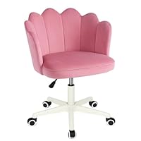 GROWNEER Velvet Office Desk Chair with Tufted Barrel Back, Adjustable Swivel Vanity Chair with Armrests, 136 kg Load, Ergonomic Padded Seat for Home Office, Bedroom or Study (Pink)