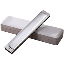 24-Hole Tremolo Competition Mouth Organ With Hard For Case For Key Of C For Beginners & Adults, Silver C