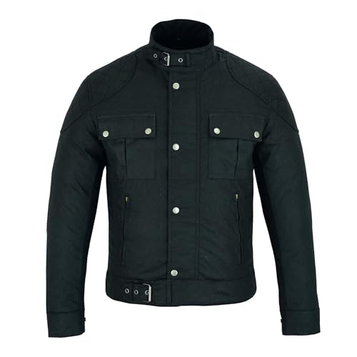 Image of Gallanto Classic Black Men's Waxed Jacket – Wax Cotton Motorcycle Jacket for Men, Versatile All-Year-Round Wear, Adjustable Fit Waterproof Weather Protection Jacket for Bikers (5XL)