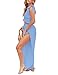 FANCYINN Womens 2 Pieces Outfits Deep V Neck Crop Top Side Slit Drawstring Wide Leg Pants Set Jumpsuits Light Blue XL
