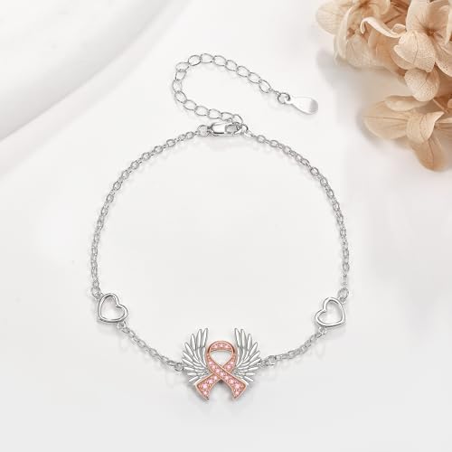 Breast Cancer Bracelets Sterling Silver Breast Cancer Awareness Ribbon Bracelet Pink Survivor Jewelry Gifts for Women3