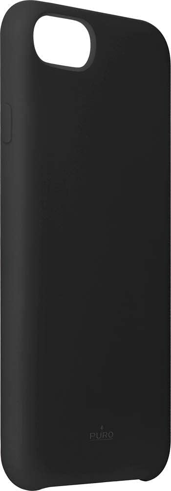 lateral view of the Puro Icon Silicone Case in black, showing the volume buttons and silent switch cutout.