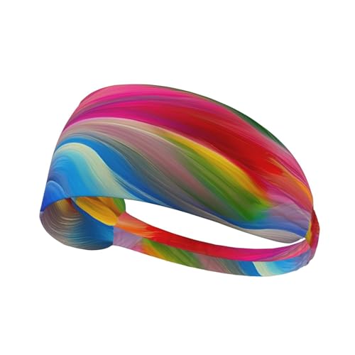 Diadema deportiva ancha con estampado de océano arcoíris para hombres y mujeres, banda de sudor que absorbe la humedad para correr, gimnasio