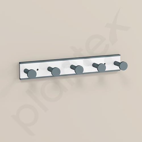 Image of Plantex Cloth Hanger for Bathroom /Acrylic Hook Rail with 5 Hooks /Towel Hanger /Wall Mounted Cloth Hanger /Key Holder (Grey and Milky White)