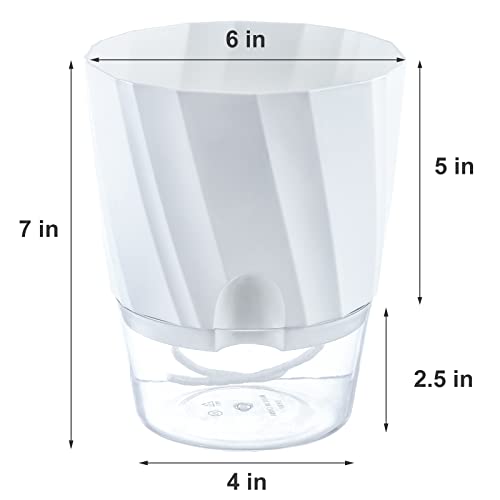 5 Pack Self Watering Planters 6 Inch Pots For Indoor Plants Plastic Plant Pot For African Violets, Flower Pots With Decorative Stones, White #TOP4