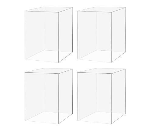 4 Pack Acrylic Display Riser Box Pedestal 12" x 12" x 18" No Lid Clear Pillar Flower Tower Hollow 5 Sided Merchandise Showcase Dust Cover by Marketing Holders