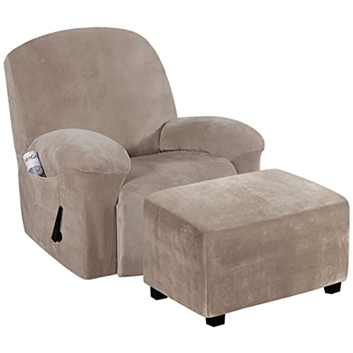 H.versailtex Recliner Chair Cover Velvet Plush 1-Piece Bundles Velvet Plush Ottoman Slipcovers(Large, Taupe) #TOP16