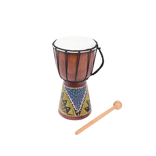Drums for Schools - 25cm Childrens' Painted African Djembe Drum Handmade with Mahogany - 5.5" diameter, includes free drum stick