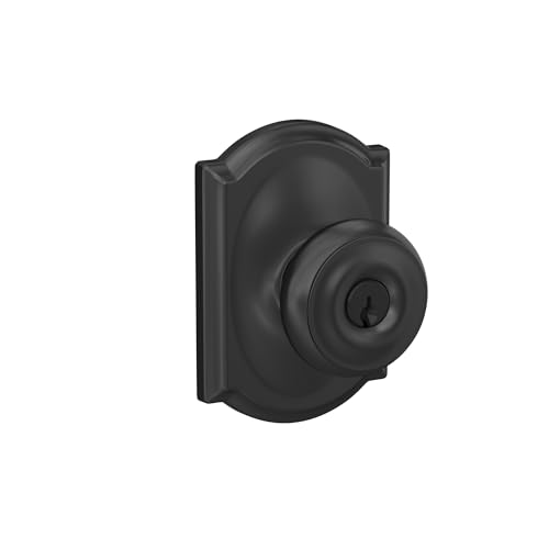 Image of SCHLAGE F51A GEO 622 CAM Georgian Knob with Camelot Trim Keyed Entry Lock, Matte Black