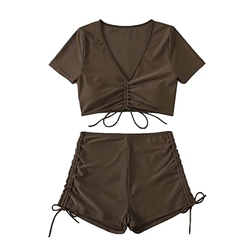 MNSWR Men's Shorts Cotton Two Piece Swimsuit Lace Up Bikini Wax, brown, M