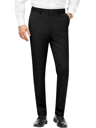 MAGE MALE Men's Stretch Dress Pants Slim Fit Skinny Tapered Suit Trousers Lightweight Business Casual Office Wear Black