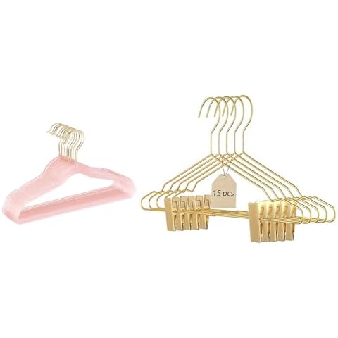 20 Pcs Baby Glitter Clothes Hangers and 15 Pack Metal Gold Hangers Cover