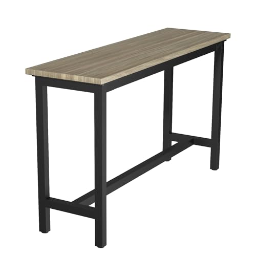 Mesa de comedor de pub de 160/180 cm de altura de barra con marco de acero, resistente a arañazos y calor, ideal para bares, cafeterías y oficinas (madera)