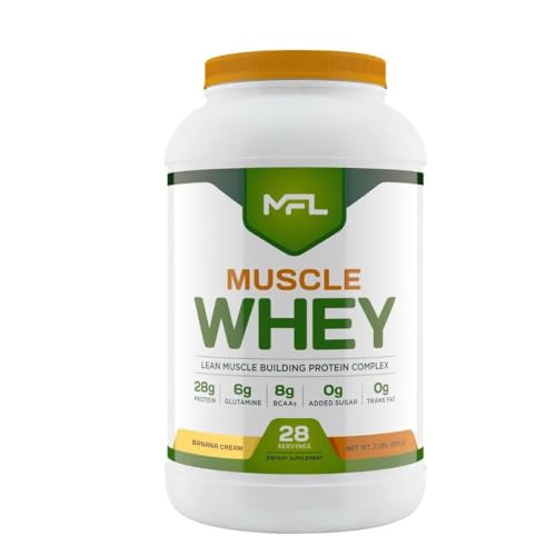 MFL Muscle Whey Protein l 28g of Protein l 8g BCAAs l Keto Friendly l Low Carbs l 2 lbs (Vanilla Bean)