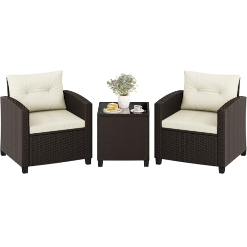 YaheetechＣonjunto Jardin Exterior Muebles Jardin Exterior Muebles Terraza con Mesa de Vidrio，Sillas de Ratán para Balcón