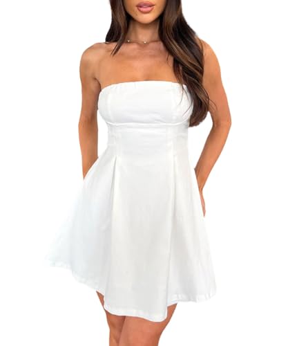 Image of ABINGOO Women's Sexy Strapless Tube Mini Dress Bow Tie Backless A-Line Going Out Formal Party Birthday Graduation Dresses