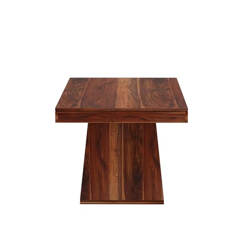 Image of Solid Wood 6 Seater Dining Table | Sheesham Wood Six Seater Dining Table with Cushion Chairs | Wooden Furniture Dinner Table with 4 Chairs and Bench | Natural Finish with Cream Upholstery
