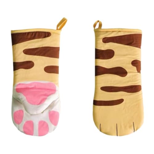 3D漫画猫の足跡オーブンミットロングコットンベーキング断熱手袋電子レンジ用耐熱滑り止めキッチンツール1個 楽しいオーブンミット 猫用オ?