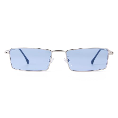 Image of Small Y2K Narrow Rectangle Sunglasses for Women Men | Trendy Raves,80s 90s Retro,Lightweight,Thin Metal Frame,UV400 Protection,Fashion Glasses for Festival Travel Driving