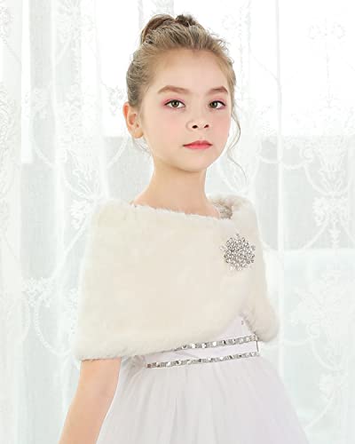 BXT Flower Girl Shawl Wrap, Kids Soft Ivory Faux Fur Princess Shoulder Cape for Wedding B-Ivory(140-150cm)4