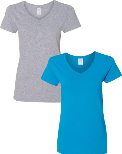 T-shirt Gildan Women's encolure V 2 paquets, 2XL, gris sport/saphir