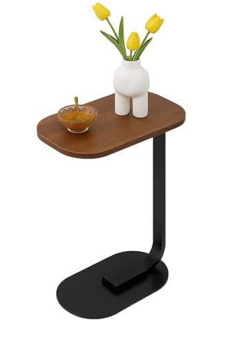 MOMENT C-Shaped Side Table Modern Coffee Snack Table Wooden Desktop Size 45x28cm Small Sofa Side Bedside End Tables for Small Spaces Couch Bedroom Living Room Balcony (Walnut)