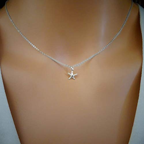 Jovono Starfish Pendant Necklaces Fashion Necklace Chain Jewelry for Women and Girls (Silver)