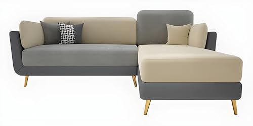 Image of Velvet Contemperory 4 Seater LHS Sofa Set Couch with Cushion Chaise Lounge Sectional Perfect for Living Room & Bedroom Guests Home & Office (LHS 4 Seater Grey & Beige)